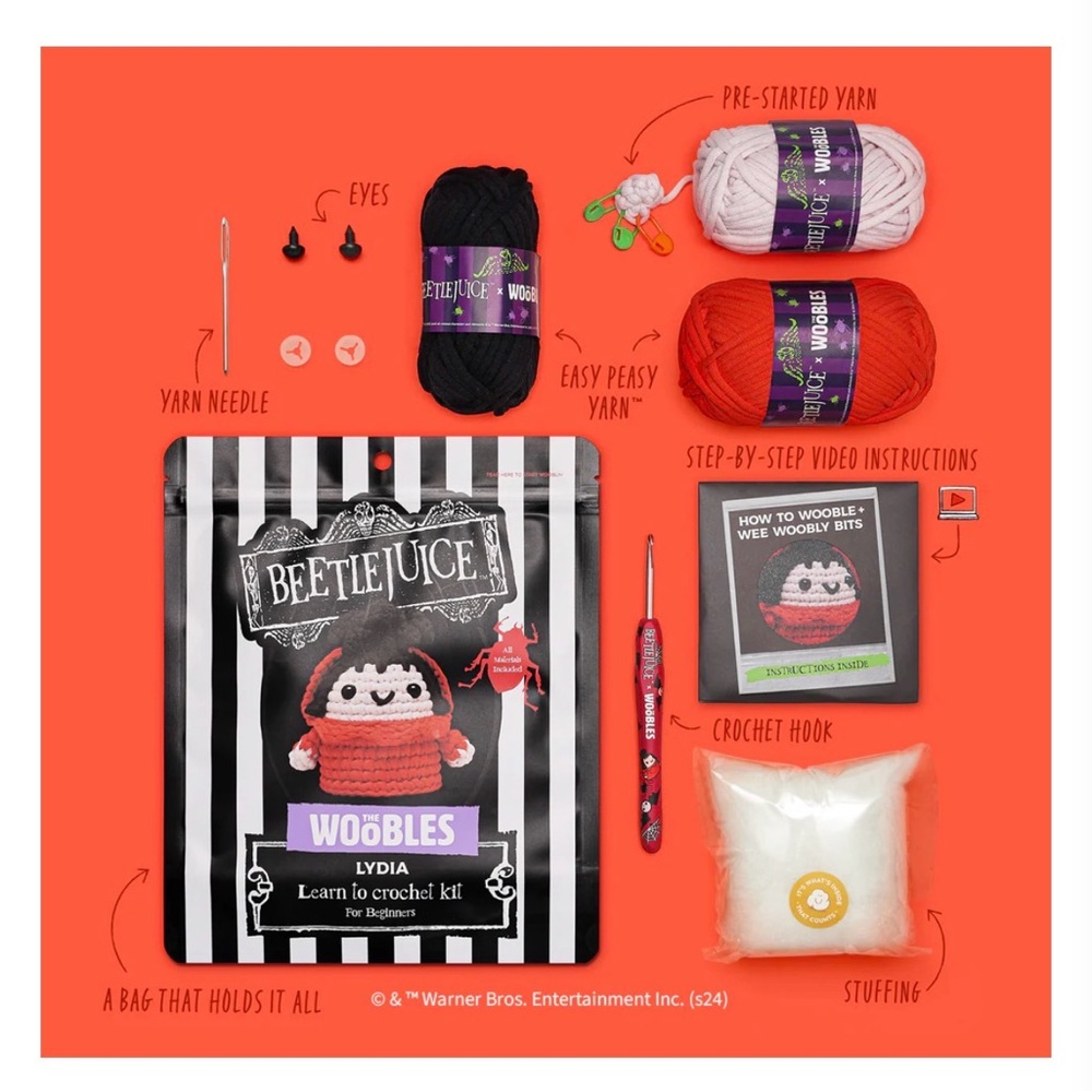 BEETLEJUICE x WOOBLES BUNDLE CROCHET KIT for BEGINNERS + CUSTOM CROCHET HOOKS - Picture 6 of 7